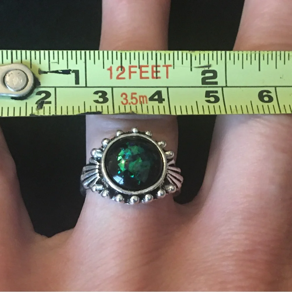 Circle Shaped Mystical Green and Blue Sparkle Stone Ring